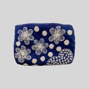 Embroidered Handbag Purse Navy White Flowers Metal Chain Blue‎ Cactus Makeup Bag